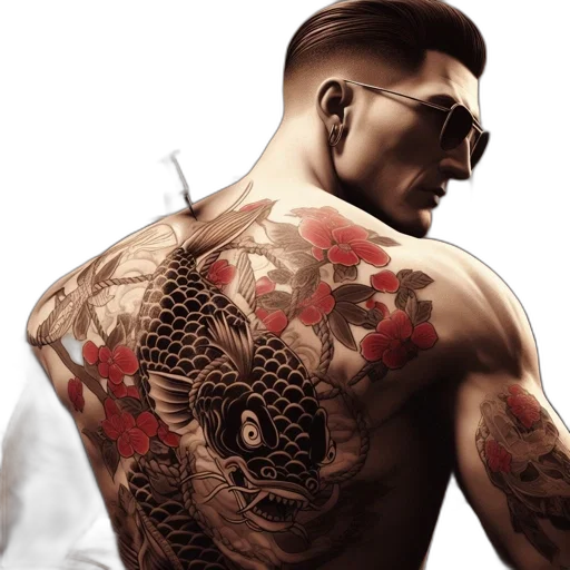 photorealistic, concept art, cyberpunk, fantasy art, individual, receives, colorful, koi transparent PNG cut-out