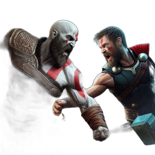 sword, concept art, fantasy art, comic book art, 3d render, two, muscular, male transparent PNG cut-out