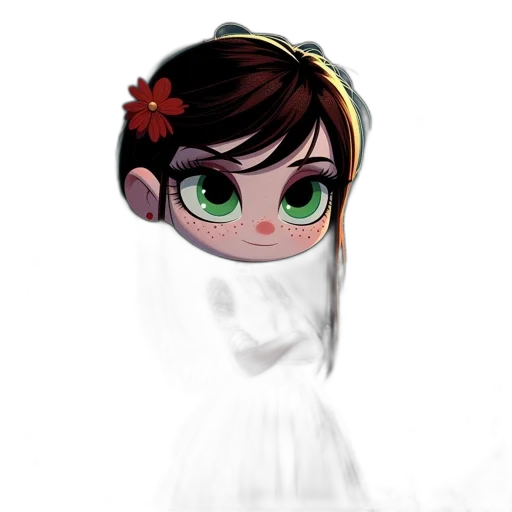 dress, crown, face, flower, cartoon, concept art, anime, pixel art transparent PNG cut-out