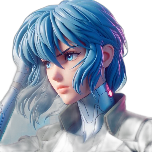 face, robot, staff, anime, watercolor, vaporwave, photorealistic, blue transparent PNG cut-out