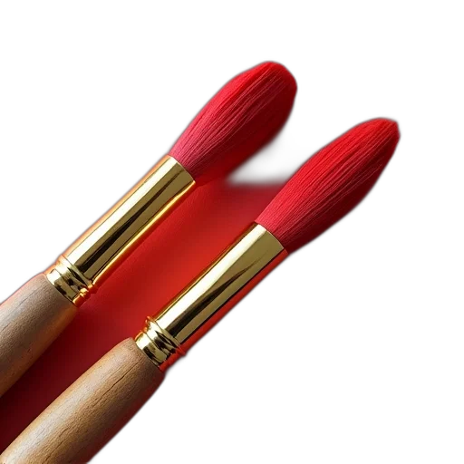 red, paintbrush, golden, ferrule, wooden, handle, placed, next transparent PNG cut-out