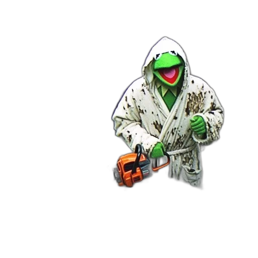 jacket, staff, robot, weapon, pixel art, 3d render, concept art, green transparent PNG cut-out