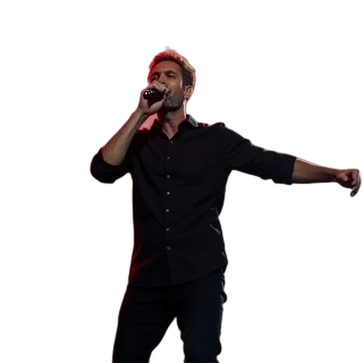 jacket, staff, concept art, male, singer, performing, stage, wearing transparent PNG cut-out
