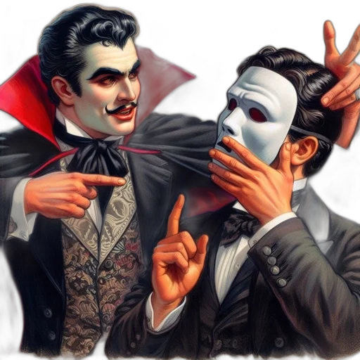 mask, comic book art, concept art, fantasy art, photorealistic, two, individuals, pose transparent PNG cut-out