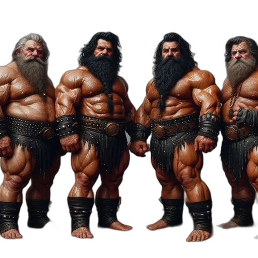 concept art, fantasy art, 3d render, comic book art, four, muscular, men, flowing transparent PNG cut-out