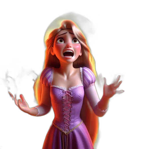 dress, face, 3d render, concept art, fantasy art, photorealistic, fire, frightened transparent PNG cut-out