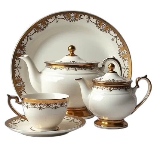photorealistic, 3d render, four, piece, tea, service, american, circa transparent PNG cut-out