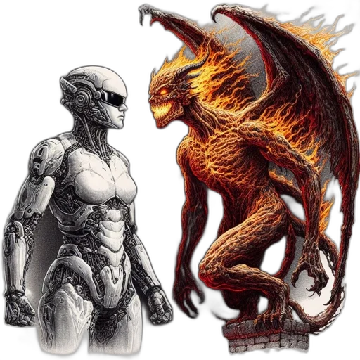 dragon, concept art, fantasy art, comic book art, pixel art, two, starkly, different transparent PNG cut-out