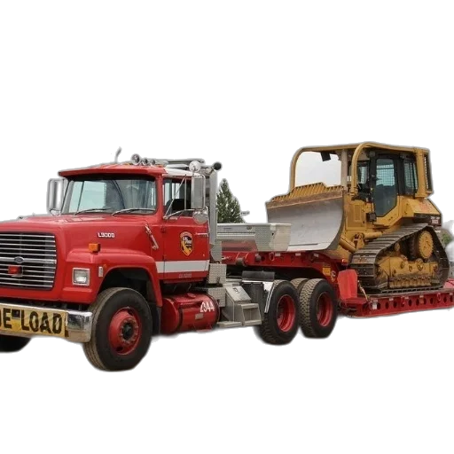 red, truck, word, load, towing, yellow, bulldozer transparent PNG cut-out