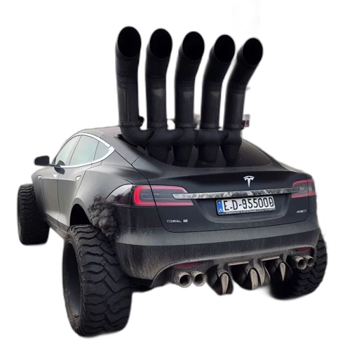 car, robot, weapon, 3d render, cyberpunk, tesla, quadruple, exhaust transparent PNG cut-out