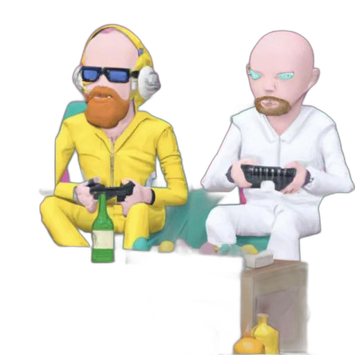 concept art, pixel art, cyberpunk, cartoon, two, animated, characters, sit transparent PNG cut-out
