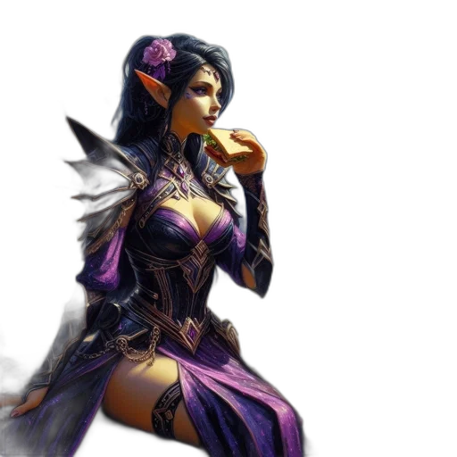 food, fantasy art, concept art, 3d render, pixel art, elf-like, woman, medieval transparent PNG cut-out