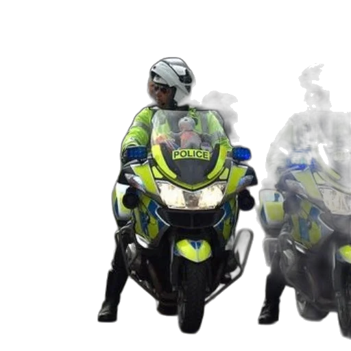concept art, three, police, officers, motorcycles, blue, lights, written transparent PNG cut-out