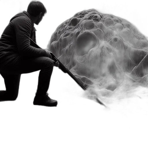 umbrella, mask, staff, jacket, concept art, photorealistic, fog, fire transparent PNG cut-out