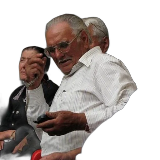 jacket, face, staff, creature, older, man, glasses, holds transparent PNG cut-out