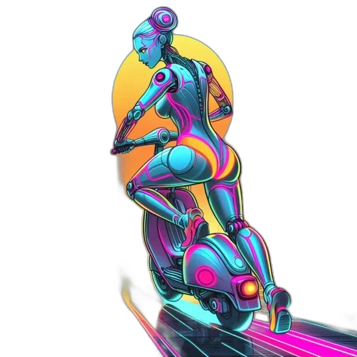 robot, weapon, sword, staff, cyberpunk, concept art, 3d render, vaporwave transparent PNG cut-out