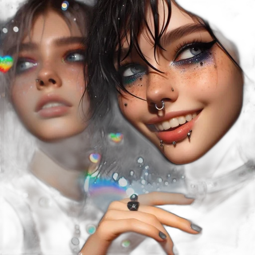 jewelry, face, umbrella, photorealistic, fantasy art, 3d render, concept art, neon lights transparent PNG cut-out