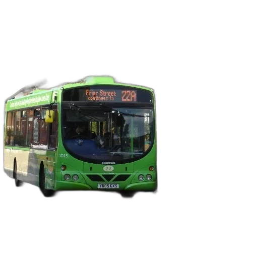 3d render, photorealistic, green, bus, number, 22a, parked, stop transparent PNG cut-out
