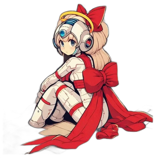 robot, dress, weapon, flower, concept art, pixel art, anime, comic book art transparent PNG cut-out