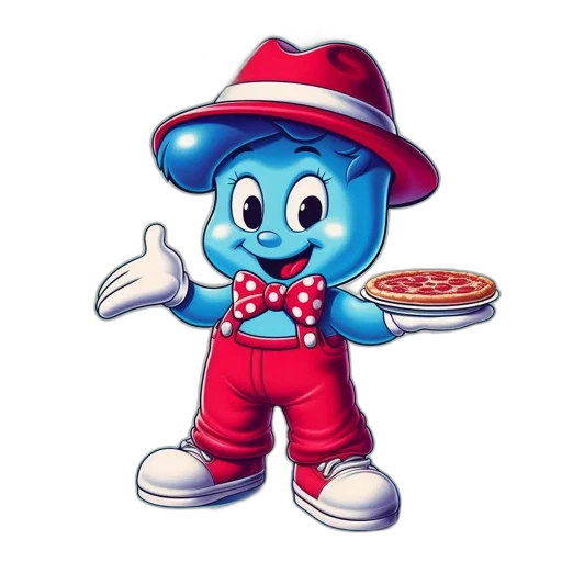 food, robot, hat, jacket, cartoon, 3d render, concept art, vaporwave transparent PNG cut-out
