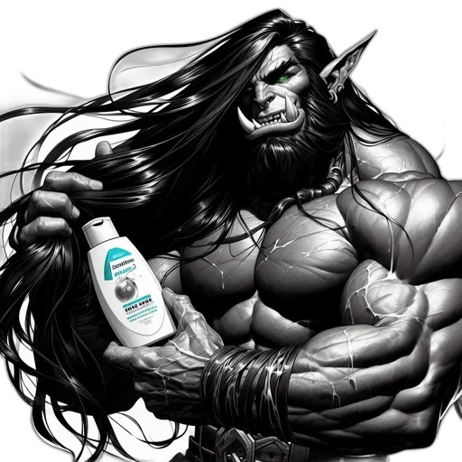bottle, hair, creature, photorealistic, comic book art, concept art, fantasy art, muscular transparent PNG cut-out