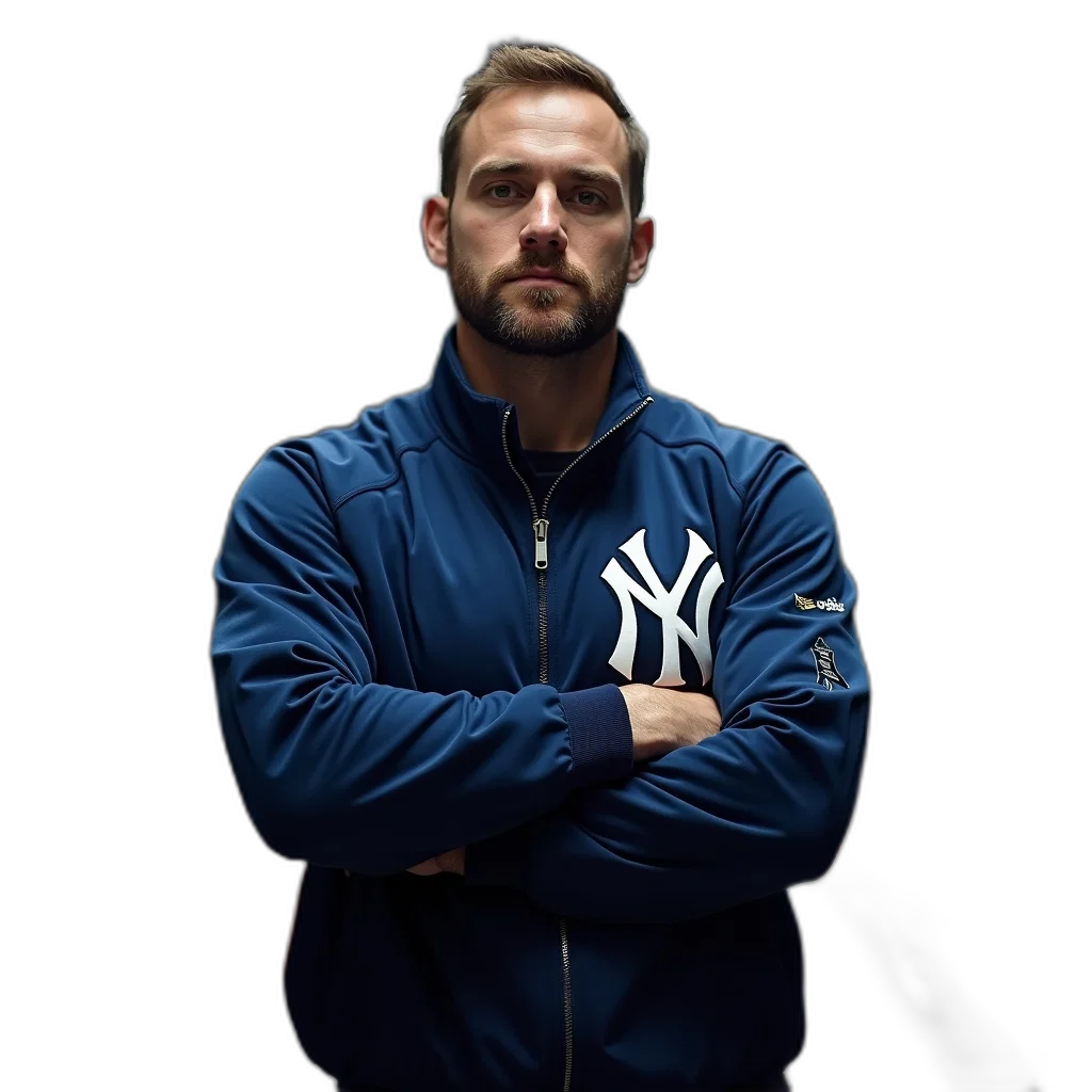 jacket, staff, face, animal, man, wearing, blue, yankees transparent PNG cut-out
