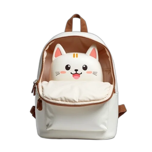 animal, 3d render, anime, photorealistic, white, backpack, cartoon, cat transparent PNG cut-out