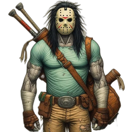 mask, concept art, comic book art, fantasy art, pixel art, figure, resembling, jason transparent PNG cut-out