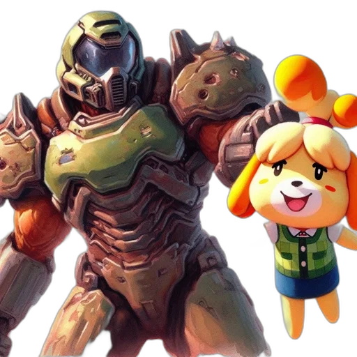 concept art, 3d render, golden, two, unique, characters, appear, one transparent PNG cut-out