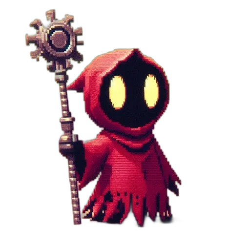 staff, robot, weapon, creature, pixel art, concept art, 3d render, fantasy art transparent PNG cut-out