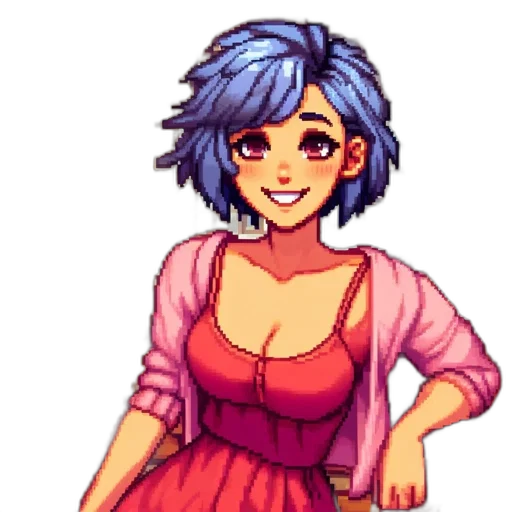 dress, staff, pixel art, anime, concept art, watercolor, blue, colorful transparent PNG cut-out