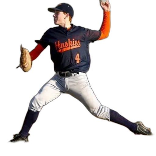 baseball, player, wearing, huskies, jersey, pitching, ball transparent PNG cut-out