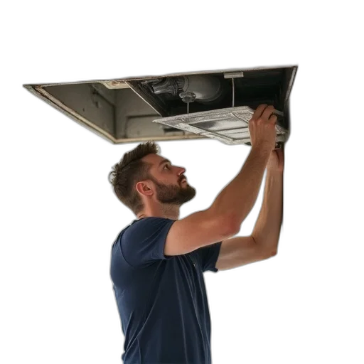 staff, man, installing, ceiling, duct, vent transparent PNG cut-out