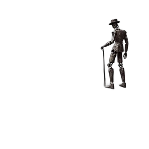 staff, robot, hat, weapon, concept art, 3d render, pixel art, comic book art transparent PNG cut-out
