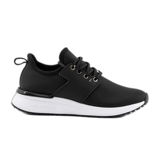 shoes, black, sneaker, white, sole, silver, buckle, side transparent PNG cut-out
