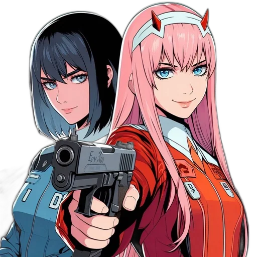 weapon, robot, jacket, anime, cyberpunk, cartoon, pixel art, two transparent PNG cut-out