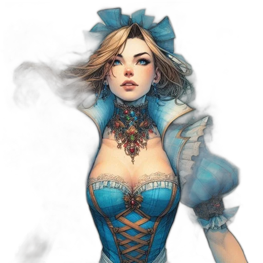 dress, fantasy art, concept art, comic book art, photorealistic, blue, pastel, colorful transparent PNG cut-out