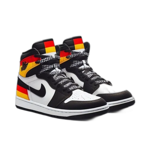 shoes, white, sneakers, black, yellow, accents, checkered, laces transparent PNG cut-out