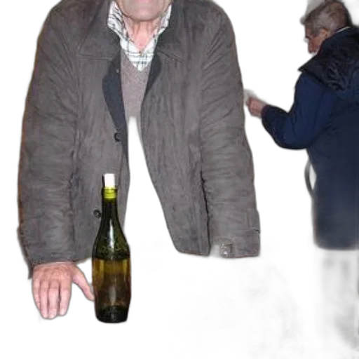 jacket, bottle, man, brown, stands, behind, barrel, four transparent PNG cut-out