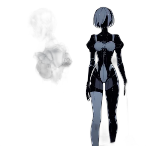 dress, robot, mask, weapon, concept art, fantasy art, anime, pixel art transparent PNG cut-out