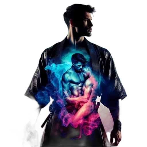 jacket, cyberpunk, concept art, vaporwave, neon lights, neon, central, male transparent PNG cut-out