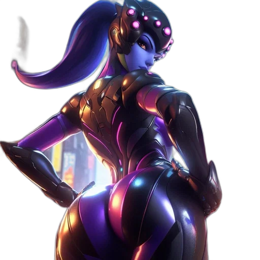 robot, dress, concept art, cyberpunk, fantasy art, comic book art, neon lights, dark transparent PNG cut-out
