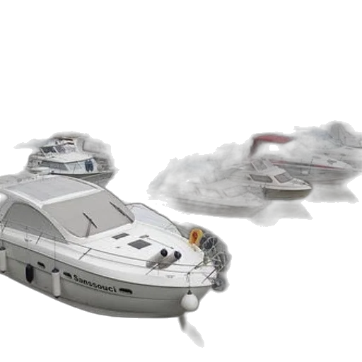 3d render, concept art, marina, filled, various, boats, including, one transparent PNG cut-out