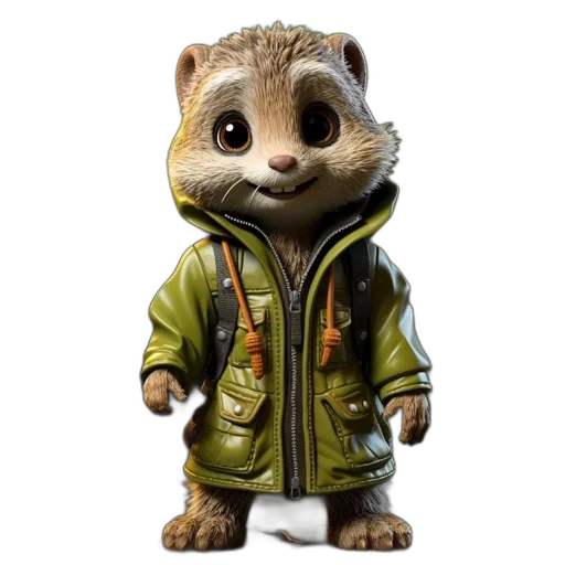 jacket, animal, staff, 3d render, concept art, photorealistic, small, animated transparent PNG cut-out