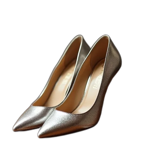shoes, 3d render, photorealistic, earth tones, pair, high-heeled, metallic, finish transparent PNG cut-out