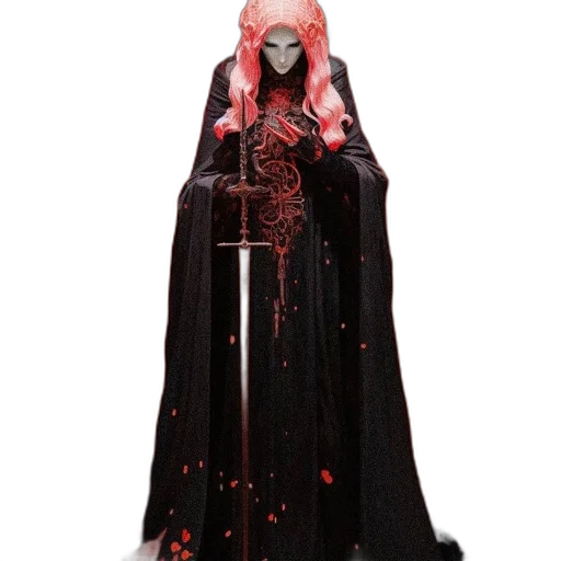 dress, concept art, 3d render, dark, figure, pink, hair, sword transparent PNG cut-out