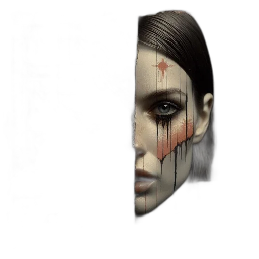 face, mask, weapon, concept art, photorealistic, 3d render, pixel art, digital transparent PNG cut-out