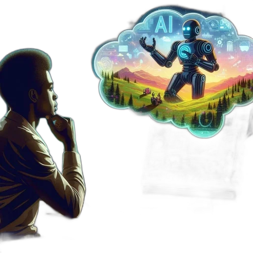 concept art, vaporwave, comic book art, young, man, sits, desk, staring transparent PNG cut-out