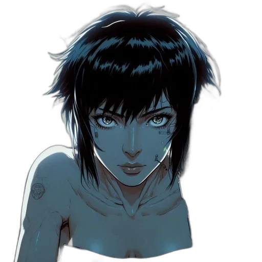 face, jewelry, anime, comic book art, concept art, cartoon, blue, dark transparent PNG cut-out