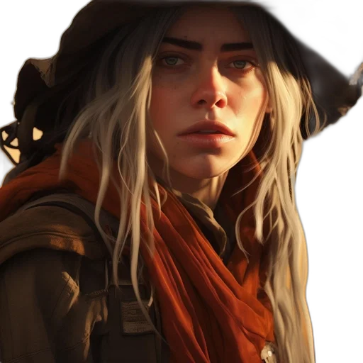 face, hat, staff, jacket, concept art, fantasy art, photorealistic, comic book art transparent PNG cut-out